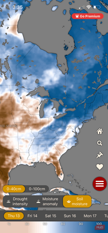 قابلیت رطوبت خاک در برنامهٔ Windy.com