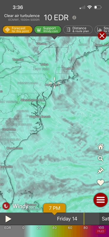 قابلیت توربولانس هوای صاف در Windy.com