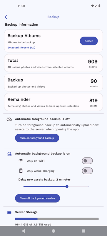 اطلاعات پشتیبانگیری موبایل immich