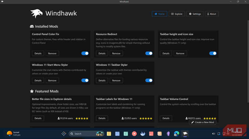 تغییرات نوار کار با Windhawk