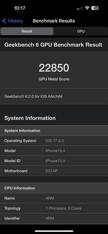 نتیجه Geekbench GPU آیفون ۱۵