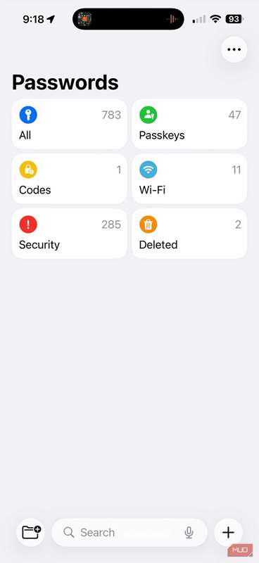 نمایش صفحه برنامه Passwords بر روی iPhone