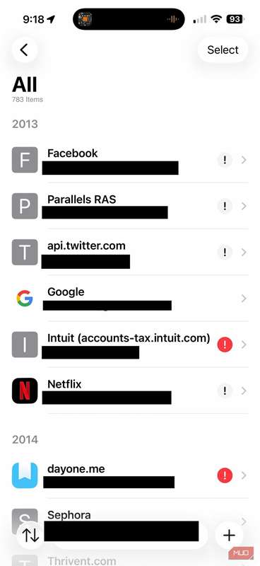 نمایش صفحه برنامه Passwords بر روی iPhone