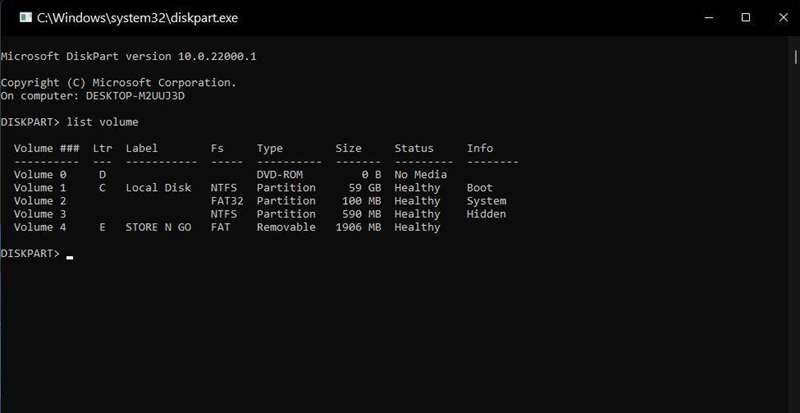 دستور list volume