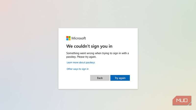 Microsoft صفحه خطای «نمی‌توانیم وارد شوید»
