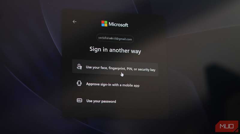 گزینههای ورود به وبسایت مایکروسافت با Passkeys.