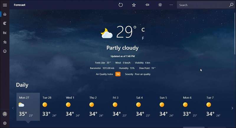 Msn Weather App Running On Windows