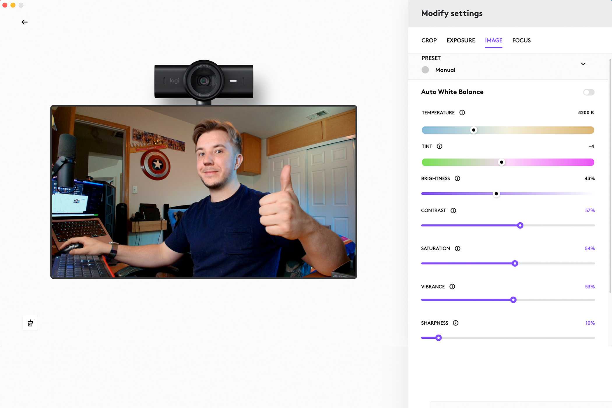 تنظیمات دستی تصویر MX Brio در Logi Options+