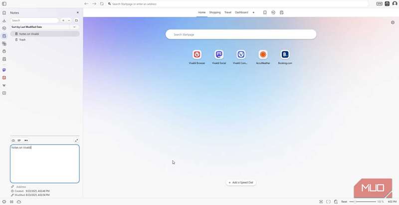یادداشت‌ها در پنل جانبی ویوالدی