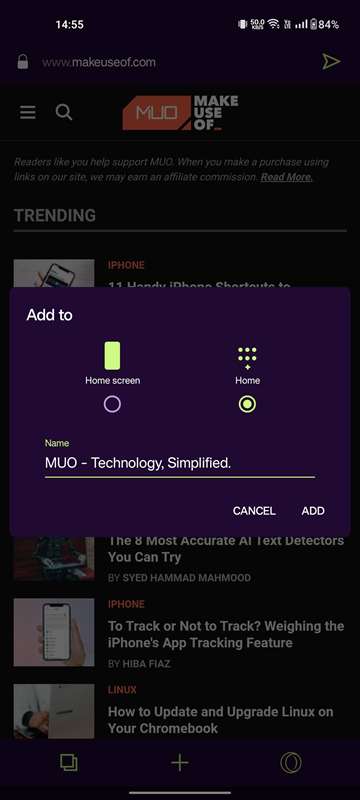 اضافه کردن سایت به صفحه اصلی Opera GX