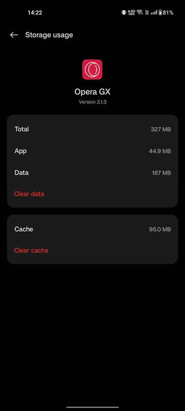 پاک‌سازی کش برنامه Opera GX