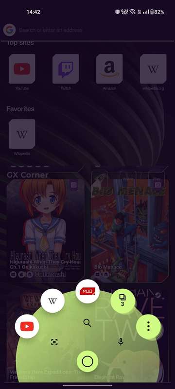 دکمه اقدام سریع Opera GX فعال شده