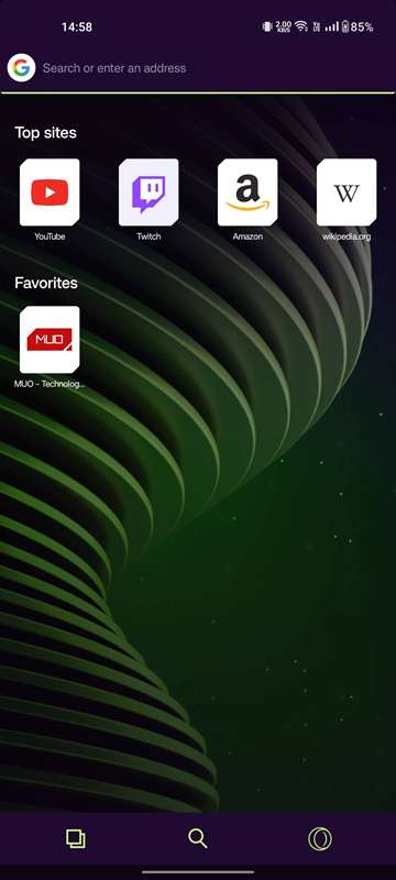 Opera GX با GX Corner غیرفعال