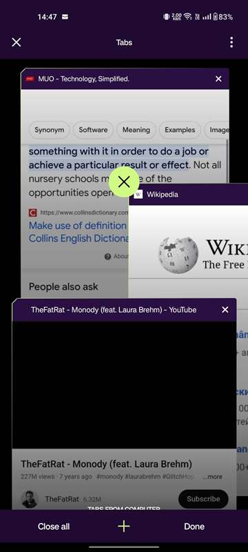 بستن برگه‌ها به‌تدریج در Opera GX