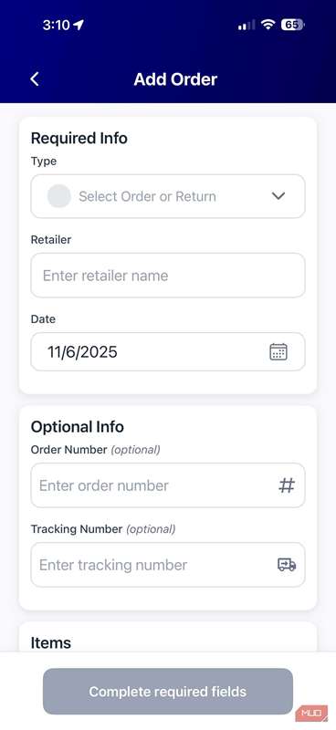 تصویر صفحهٔ تنظیم Orderly