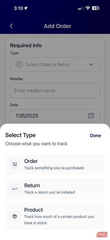 تصویر صفحهٔ تنظیم Orderly