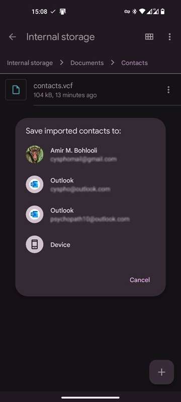 باز کردن مخاطبین صادر شده در اندروید