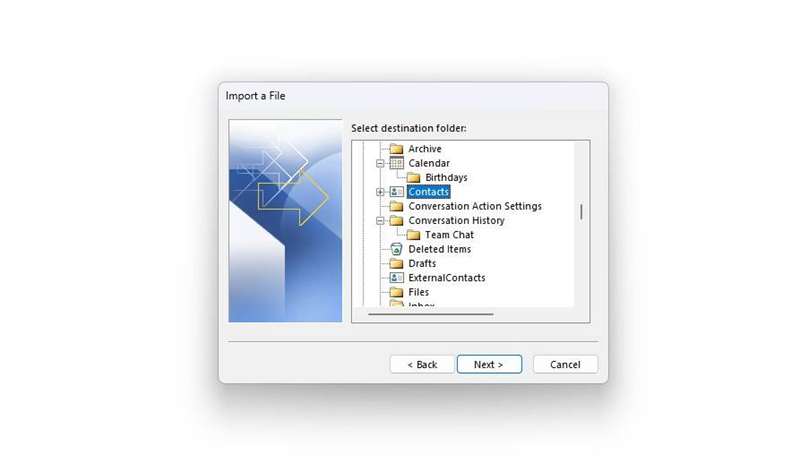 درون‌ریزی مخاطبین در Outlook