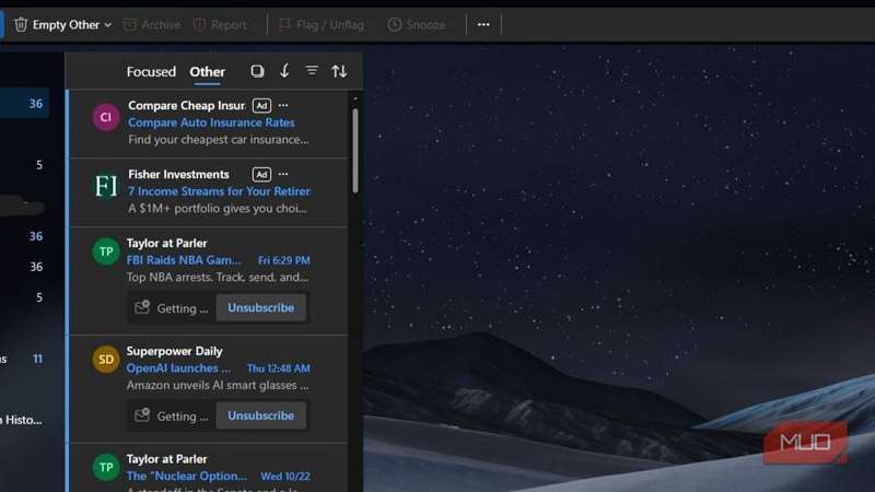 Outlook نمایش تبلیغات