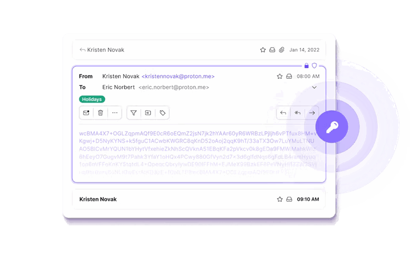 یک تصویر صفحه‌نمایش از ایمیل امن که از طریق Proton Mail ارسال می‌شود
