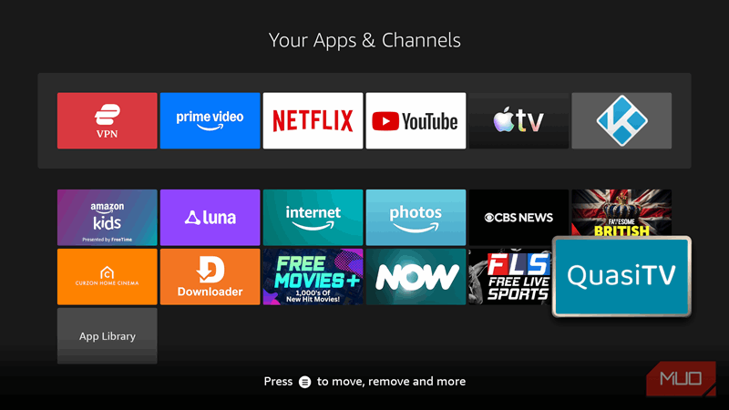 QuasiTV در منوی برنامه Fire TV