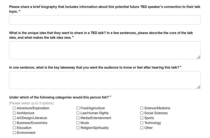 سوالات فرم نامزدی سخنران TED