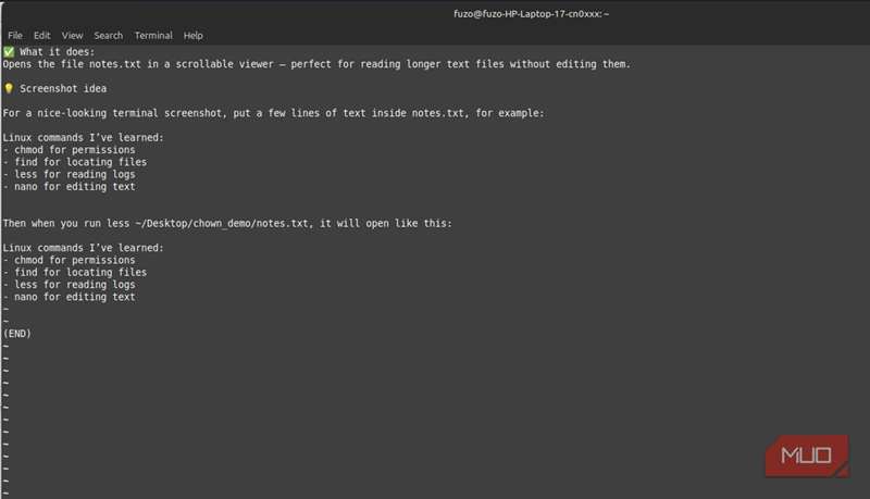 خواندن فایل متنی قابل اسکرول در ترمینال با دستور less