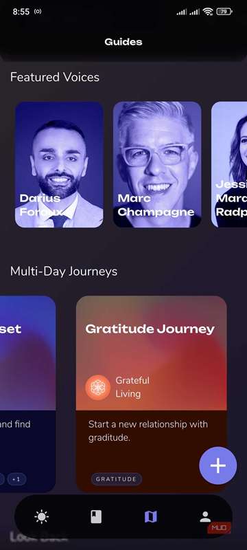 بخش راهنماهای Reflection.app که صداهای ویژه و سفرهای چندروزه را نشان میدهد-1