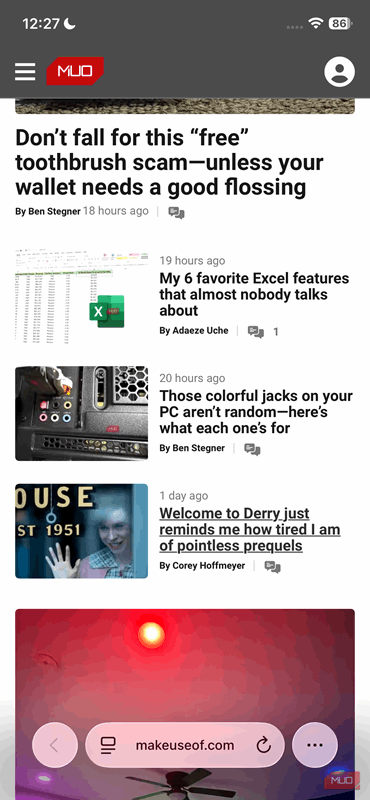 Safari در آیفون نمایش وب‌سایت MUO