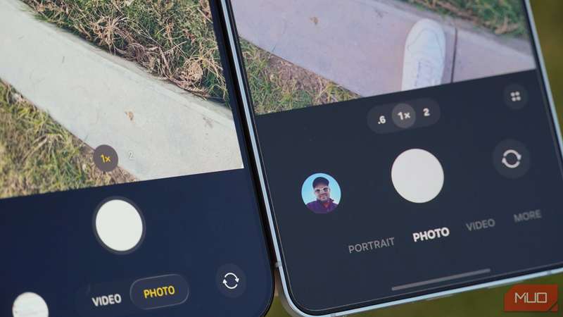 گزینه‌های زوم دوربین بر روی iPhone Air (چپ) و Galaxy S25 Edge (راست).