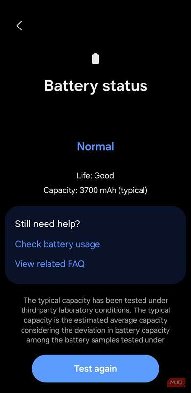 برنامه Samsung Members نشان‌دهنده وضعیت باتری بر روی گوشی Galaxy
