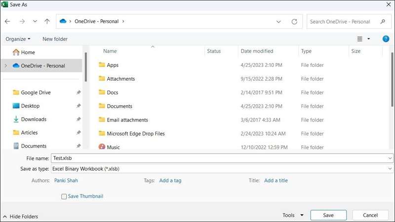 دیالوگ ذخیره‌به‌عنوان در اکسل