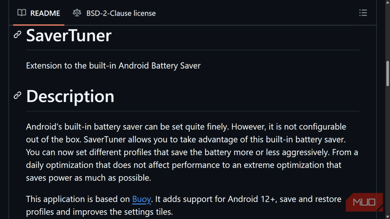 صفحه توصیف برنامه SaverTuner در گیت‌هاب.