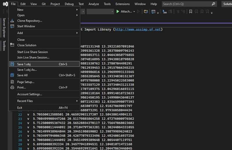 گزینههای مختلف برای ذخیرهٔ فایلهای OBJ در Visual Studio Code