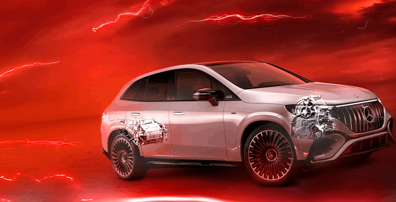 AMG EQE SUV با پسزمینهٔ قرمز