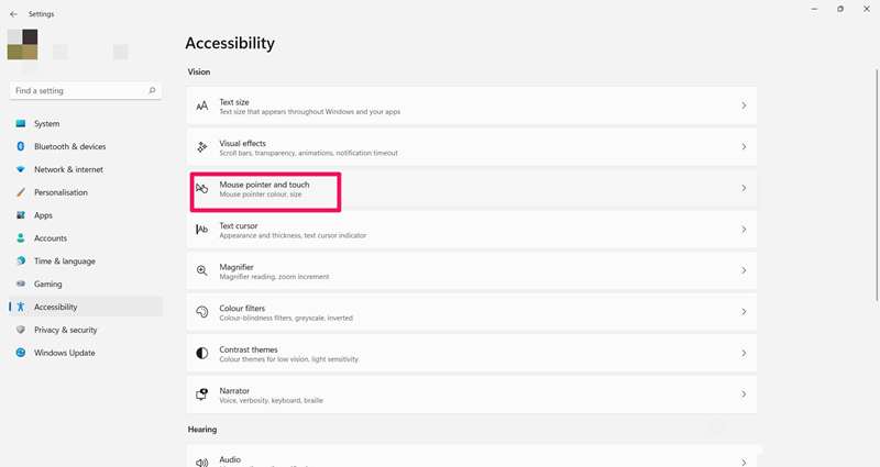 تصویر‌برداری از تنظیمات دسترسی‌پذیری ویندوز ۱۱