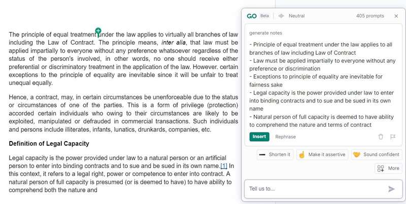 نحوه تولید یادداشت‌ها از GrammarlyGO
