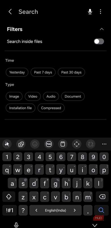 صفحه فیلترهای جستجو با کیبورد باز و سوئیچ فیلتر خاموش