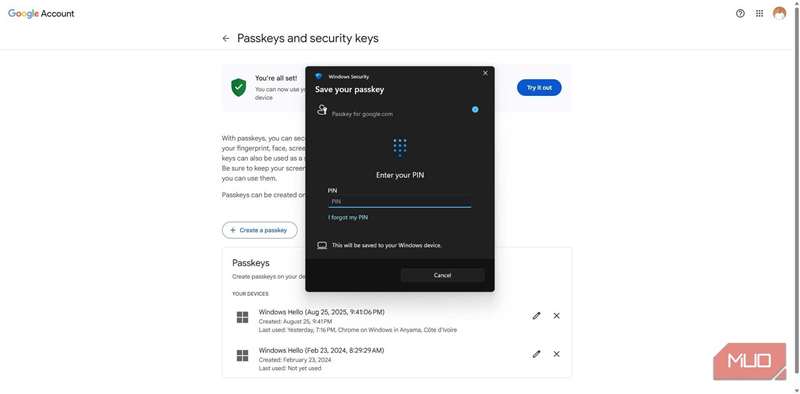 راه‌اندازی یک کلید عبور اضافی برای حساب گوگل