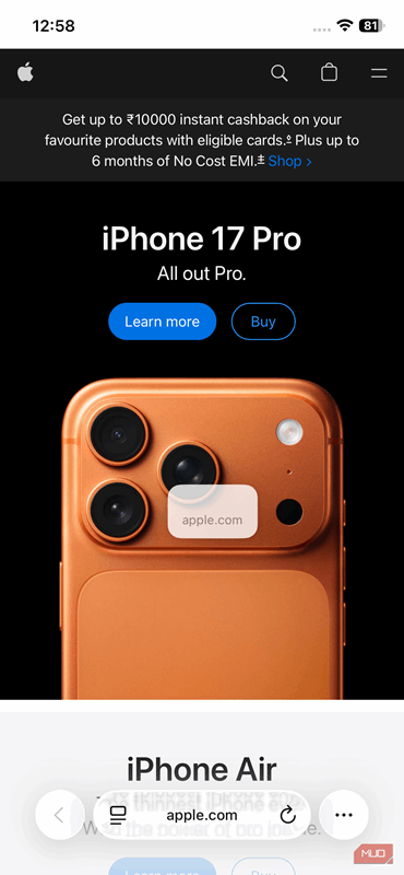 به‌اشتراک‌گذاری لینک در Safari برای آیفون