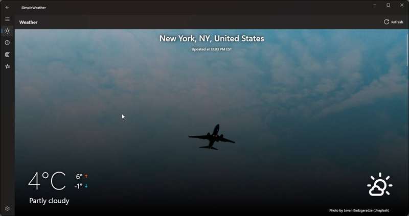 Simpleweather Windows App Running on Windows 11