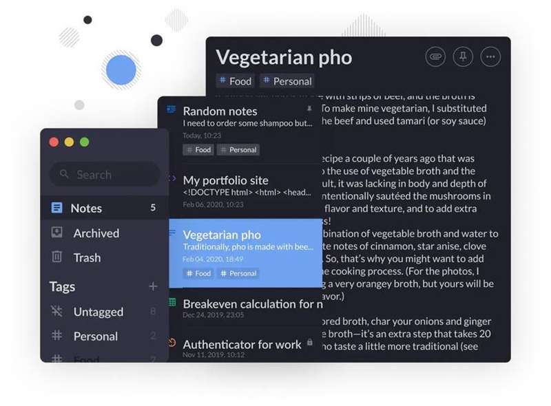 یادداشت‌های سازماندهی‌شده و برچسب‌خورده در برنامه Standard Notes