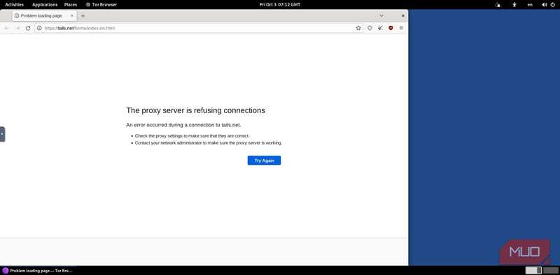 راه‌اندازی مرورگر تور بر روی Tails