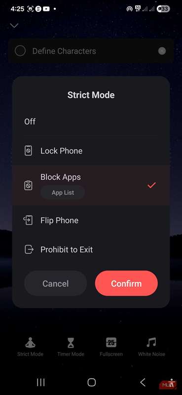 حالت سختگیرانه (Strict Mode) در برنامه Focus To-Do بر روی گوشی اندروید من