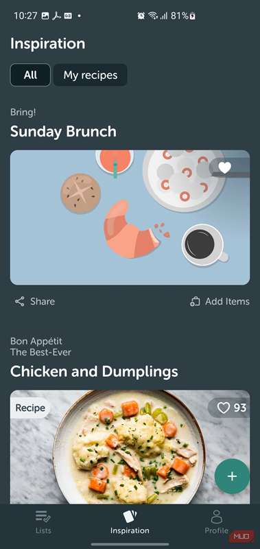 قالب ناهاریک یکشنبه در برنامه Bring!