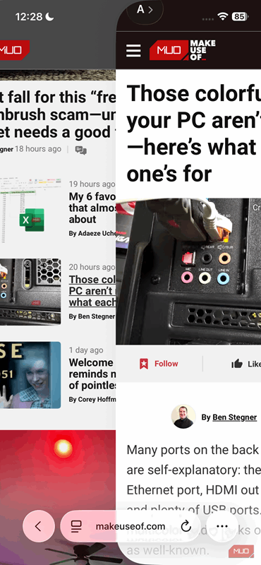 لغزش به چپ یا راست در Safari برای مرور صفحات
