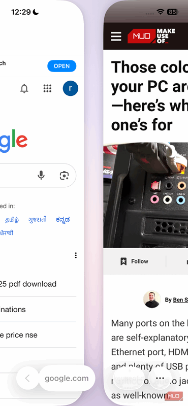 لغزش به چپ یا راست برگه‌ها در Safari برای آیفون