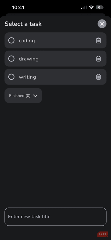 فهرست کارها در Flowtimer در آیفون