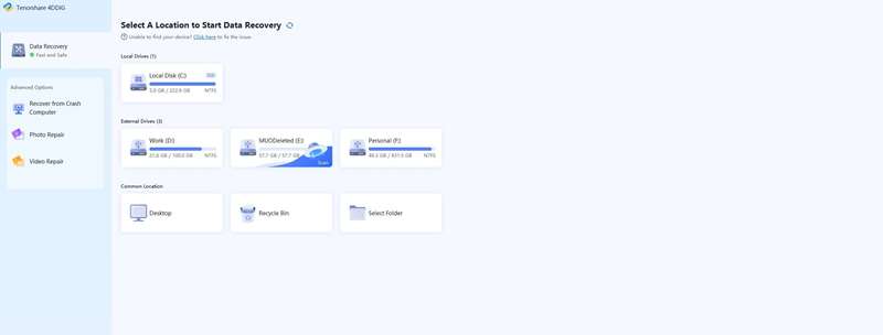 انتخاب درایو Tenorshare 4DDiG