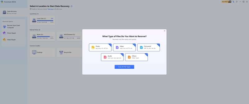 انتخاب نوع فایل Tenorshare